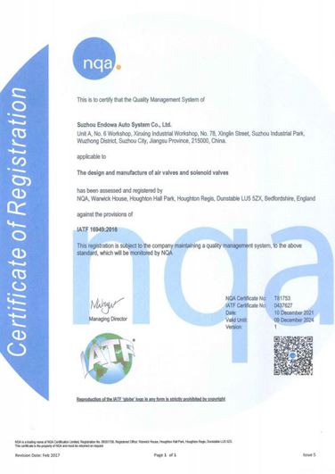 Quality System Certificate